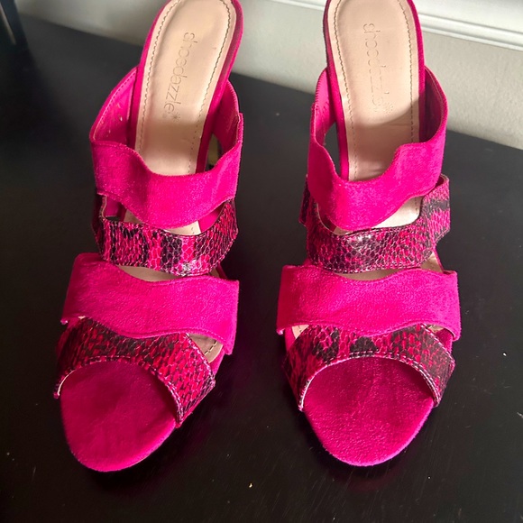 Magenta Faux Snakeskin Slip on Heeled Sandals - Picture 3 of 5